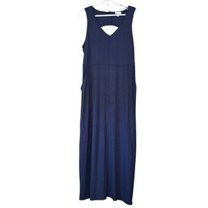 J. Jill Navy Blue Maxi Dress Women's size Large Petite Lounge Stretch Lagenlook